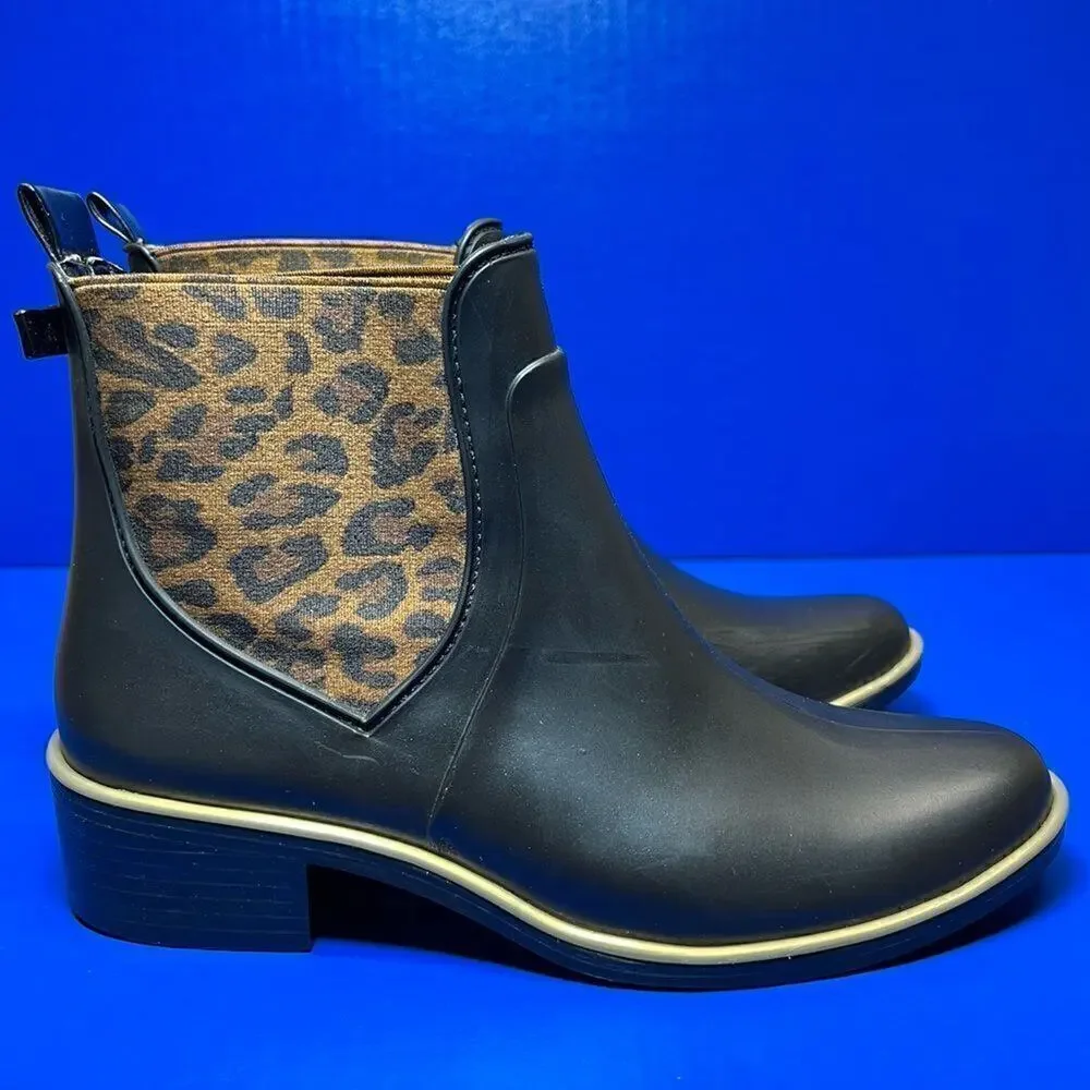 Kate Spade Womens Sedgwick Black Leopard Print Rain Boots 6/7‎